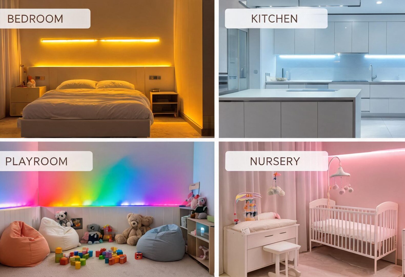 LED light color guide showing warm and cool tones for different rooms