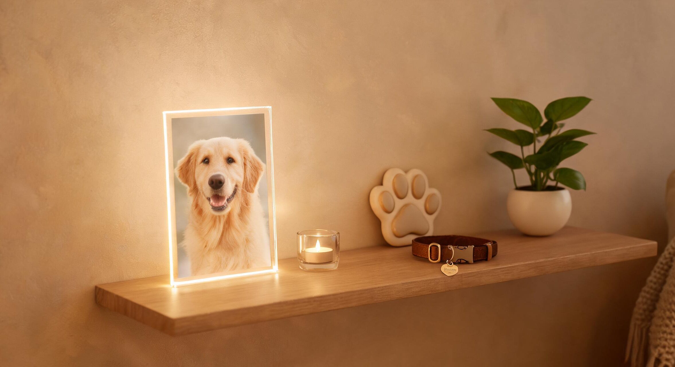 How to Create a Meaningful Pet Memorial Display at Home 6 Pet memorial display with photos and candlelight